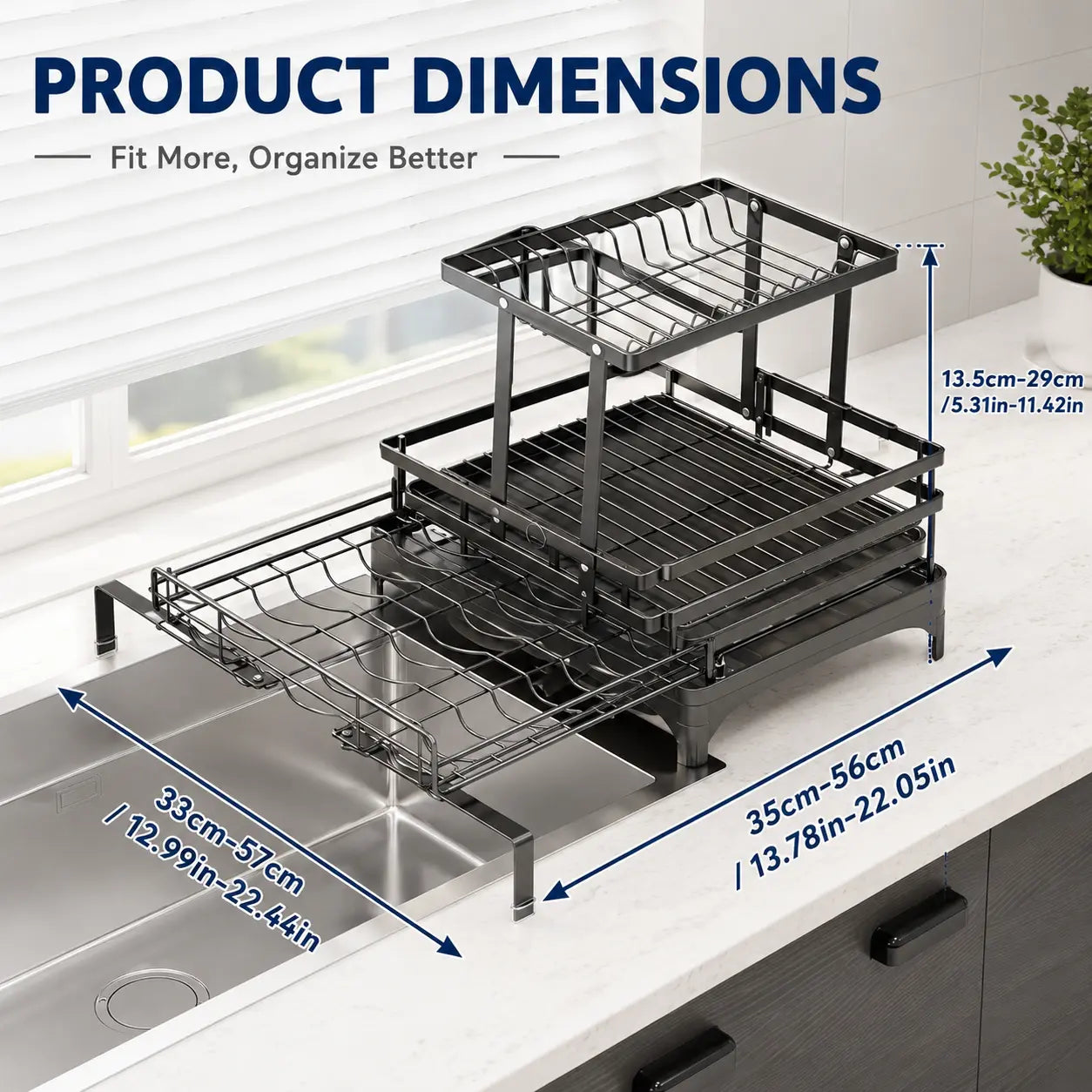 [Dealsforyoudays] Foldable over Sink Dish Drying Rack Pull-Out 2-Tier Dish Drainer with Utensil Holder Space Saving Kitchen Organizer for Small Kitchens