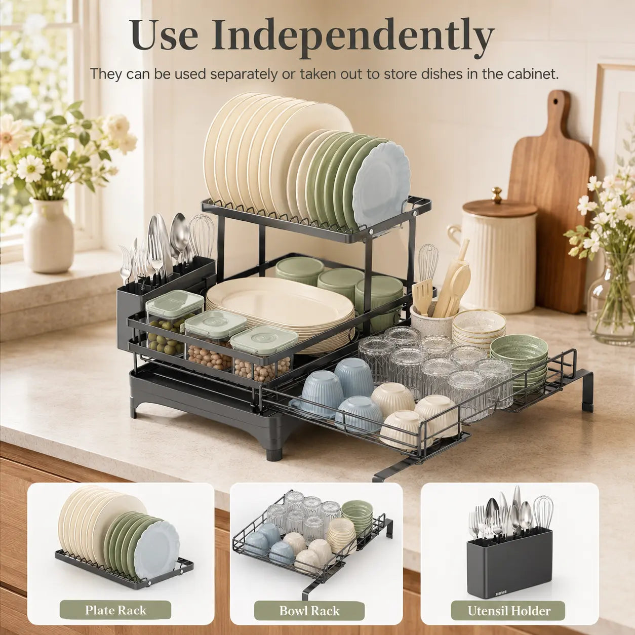 [Dealsforyoudays] Foldable over Sink Dish Drying Rack Pull-Out 2-Tier Dish Drainer with Utensil Holder Space Saving Kitchen Organizer for Small Kitchens